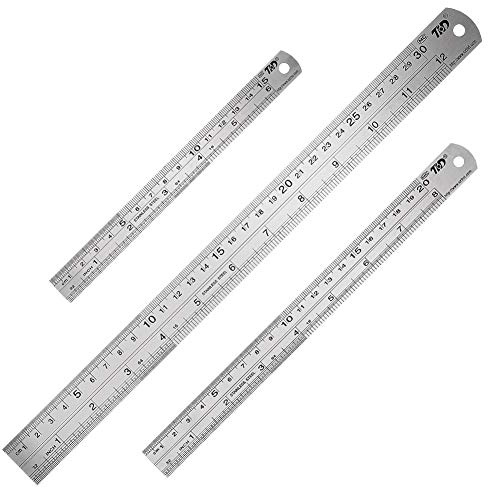 SUI-lim 3 Stücke Edelstahl Metall Lineal, 15cm/20cm/30cm | Präzisions Doppelseitenskala Kante Stahllineal für Engineering, Lehre und Büro