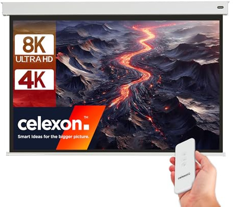 celexon Professional Plus V2.0 Akku-Batterie-Leinwand 140 | 280x210 cm 4:3 | elektrisch betriebene 8K, Full-HD Beamer-Leinwand mit Kabel zum Aufladen, inkl. Fernbedienung | zur Decken- & Wandmontage