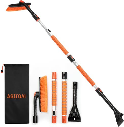 AstroAI Eiskratzer Auto mit Besen 158CM Lang Ausziehbarer Schneebesen Abnehmbarer Eisschaber mit Schaumstoffgriff & 360 ° Drehbarer Bürstenkopf für Auto LKW PKW SUV