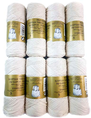 PACK 8 ZEPELINES Algodón perlé 100% egipcio mercerizado para DIY y tejer a mano labores de ganchillo o punto con un acabado elegante. (8 X 75gr)… (5, CRUDO)