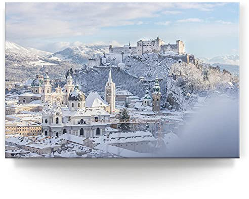 BilderKing Wandbild Winter in Salzburg - 150cm x 100cm Leinwand auf 4cm Keilrahmen