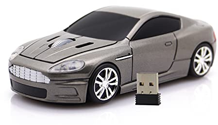 DAY DAY HAPPY Rennwagen Funkmaus AM optische Computermäuse mit LED-Licht für PC Laptop (Gray)
