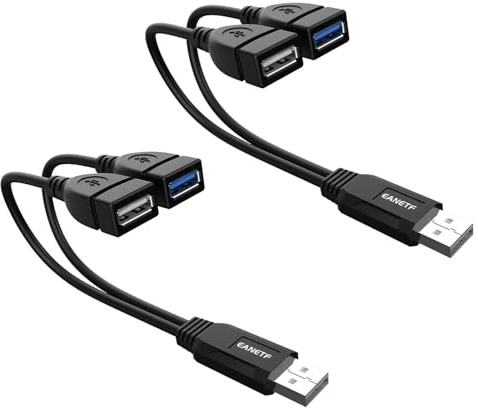 Eanetf USB 3.0 Female to Dual USB Male Splitter Cable, 2 Pack