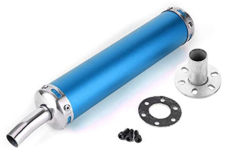 Terminale di scarico ingresso, sistema di tubi marmitta scarico moto, silenziatore silenziatore scarico in acciaio inox 20mm/0.8in parti modificate per moto a 2 tempi(Blue)