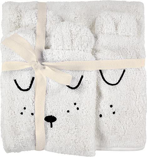 Alvi Kapuzen-Badetuch & Waschhandschuh weiß Frottier mit Stickerei Faces 90x90cm / 14x22cm | 951509910