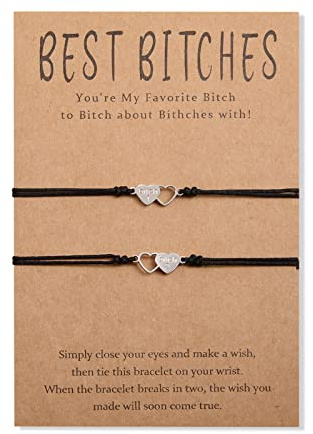 CheersLife 2 Stück Best Bitches Armbänder Für Beste Freundin Wunschband Hohles Herz Armband Für Frauen Mädchen Schwester Armband Freundschaft