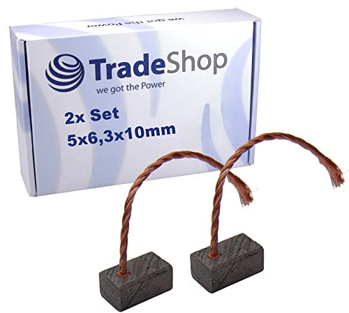 2x Trade-Shop Motorkohlen Kohlebürsten Schleifkohlen Kohlestifte 5x6,3x10mm Kabellänge 40mm für viele KFZ PKW Motoren Antriebe Elektrowerkzeuge 12-24V