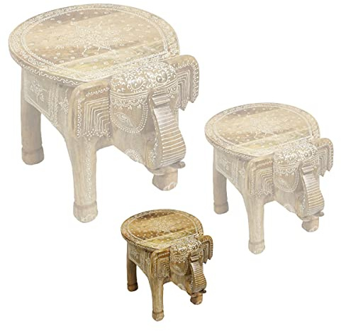 Oriental Galerie Rundhocker Mini Holzhocker Elefanthocker Blumehocker Elefant Hocker Holz Mangoholz Natur 25 cm Klein