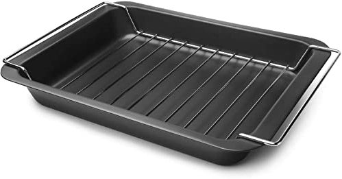 Roasting Tray with Roasting Rack, Carbon Steel with a Non Stick Coating - Baking Trays for Oven - Handles Cooking Set - Oven Dish - Bakeware - Non Stick Baking (Large - 34.5cm x 24.5cm)