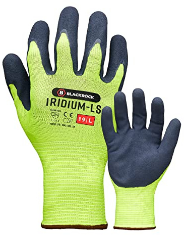 Blackrock Iridium-LS Yellow Safety Work Gloves Mens Womens, Sandy Latex Coating Maximum Dry & Wet Grip, Enhanced Visibility Neon Polyester Liner, Ideal For Highway, Construction, Gardening - Large