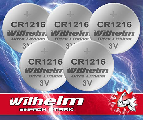 Wilhelm CR1216 Lithium Knopfzellen 3V 26mAh, ø12 x 1,6 mm – 5 Stück
