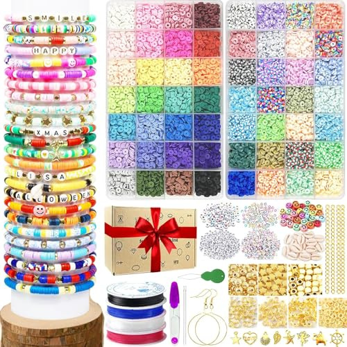 11788 Stück 56 Farben Clay Perlen Zum Auffädeln, Polymer Clay Beads Set für Armbänder, Halskette und Ohrringe, DIY Schmuck für Kinder und Erwachsene