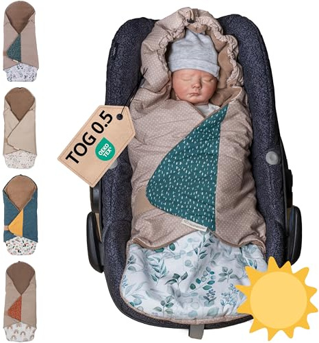 ULLENBOOM Einschlagdecke Babyschale Sommer, Aus 100% OEKO-TEX Materialien - Eukalyptus (Made in EU) - Decke für Babyschale & Kinderwagen, Für gängige Kindersitze, ideal für 0 bis 9 Monate
