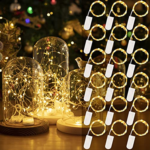 HXWEIYE 18 Pack LED Fairy Lights Battery Operated, 7ft 20LED | Mini Twinkle String Light, Waterproof, Firefly Starry Light Indoor Outdoor Mason Jar Wedding Party Crafts DIY, Warm White