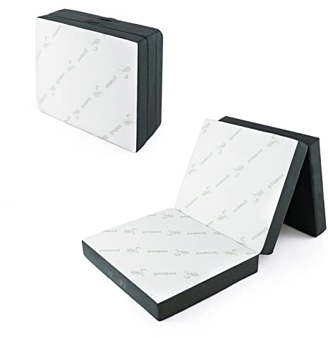 LIFEZEAL Materasso Pieghevole Campaggio, Singolo, 80x193x10cm, Imbottito in Spugna, Fodera Sfodrabile, Lavabile, Futon, Pouf, per Ospite e Viaggio, con Maniglia Portatile, Ortopedico, 3 Parti, Grigio