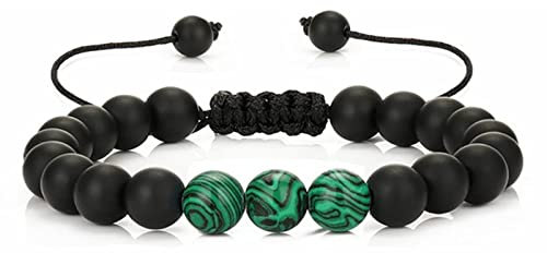 Stfery Strass Armband Damen, Armkette Damen Malachit Schwarz Grün Handgeflochtene Perlen 29.2cm Kristall Armband Chakra Herren Schmuck