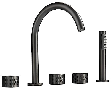 XJTNLB Wannenarmatur mit Brause Wannenrandarmatur Armatur Dusche Badewanne Badewannenarmaturen 5 Loch 360° Drehbarer Auslauf, Gun Grau