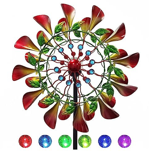 Solar Magische WindmüHle Aus Metall, 210cm Groß Windrad Edelstahl, XXL Garten Windspiel, FüR Den AußEnbereich,Terrasse