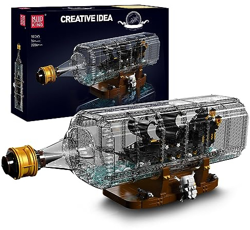 Mould King 10065 Schiff in Flasche Spielzeug 2206 Teile Piratenschiff Modell für Ideas Black Pearl Segelschiff Groß MOC Bausteine Baukästen Ship in a Bottle Technik Klemmbausteine Bausatz