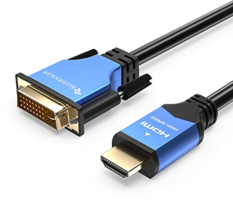 BlueRigger Câble HDMI vers DVI (adaptateur bidirectionnel haut débit, mâle vers mâle, DVI-D 24+1, 1080p, coque en aluminium) – Compatible avec Raspberry Pi, Xbox One, PS5/PS4, carte graphique 15 m