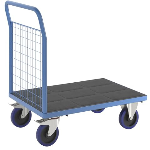 eurokraft | Plattformwagen mit Gitterwänden | Vollelastik-Rollen | 1 hohe Gitter | LxB 1000 x 700 mm