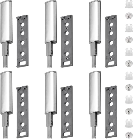 MEMOFYND 6 Stück Push-Türöffner, Magnetischer Türschnäpper, ABS, Edelstahl, Silber