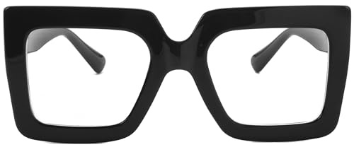 Kursan Oversized Square Black Glasses for Women Men Big Frame Blue Light Blocking Glasses Fashion Eyeglasses (Bright Black)