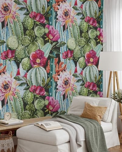 Coloritto Roses and Cactuses Wallpaper | Removable Peel & Stick Jungle Mural | Dark Tropical Self Adhesive Wallpaper (Sample 12 W x 8 H)