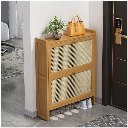 SINBINTA Schuhschrank mit 2 Klappschubladen, freistehender Eingang, 2 Ebenen, Schuhregal, modern, schmal und schmal, verstecktes Schuhregal für Flur, Schlafzimmer und Wohnung (2 Etagen), SET031