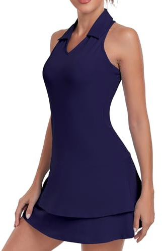 Soneven Vestido de tenis para mujer con pantalones, sin mangas, cremallera 1/4, juego de ropa de tenis deportivo, vestido de verano, vestido de golf para deportes, tenis y béisbol