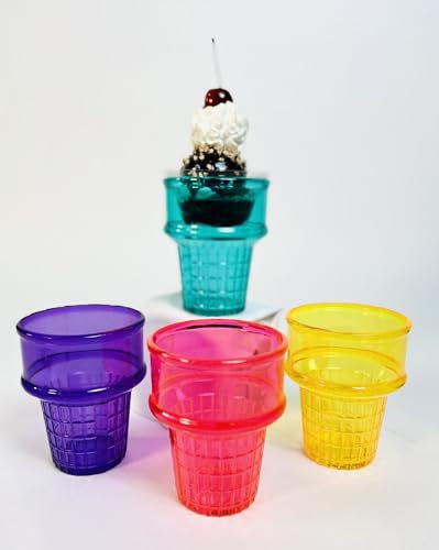 Alo Creations Set of 4 Ice Cream Dishes Waffle Cone Pattern in 4 Assorted Bright Summer Colors Ice Cream Social Ice Cream Party dish (Ice Cream Cone Shaped Ice Cream Dish)