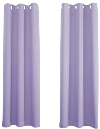 Happy Homewares Lilac Eyelet Curtains - 46 x 63 Inch Drop - Elegant Room Darkening Blackout Curtains with Thermal Insulation - 2 Panels for Bedroom or Living Room