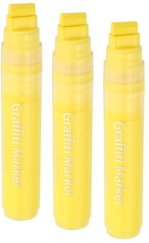 PATIKIL 3 Pcs Graffiti Markers, 15mm Yellow Poster Marker Thick Acrylic Paint Markers Pen Big Permanent Markers Large for Rock Painting Stone Glass Wood Canvas Poster Sign Ceramic