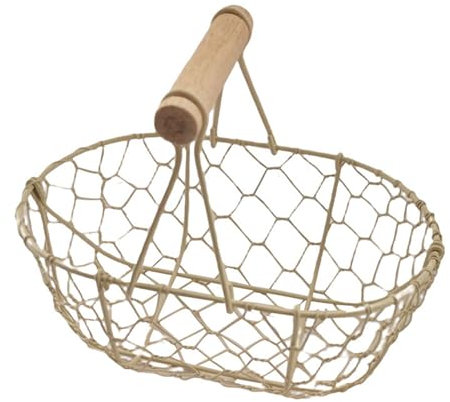 Maritown Small Metal Wire Egg Basket with Wooden Handle Vintage Kitchen Storage Basket for Food Bread Fruit Vegetable Containers Rustic Decorative Basket Organizer for Farmhouse Decor