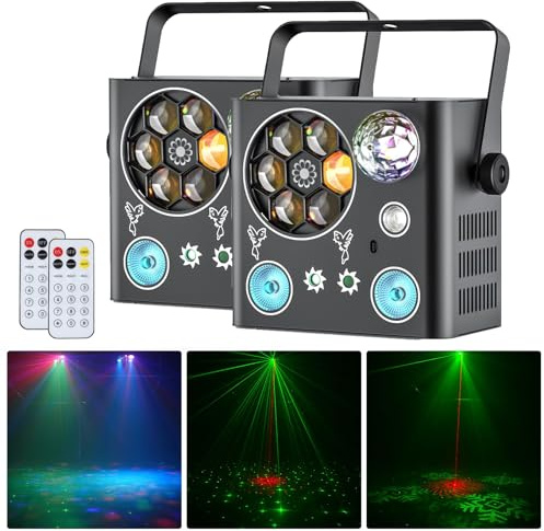 2 STÜCK Discolicht Partylicht Discokugel RGB 5-in1 LED Bühnenlicht DMX-14CH Strahler mit Fernsteuerung Auto-/Sound Steuerung Muster Musikgesteuert für DJ Bar Party Geburtstag