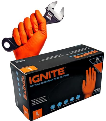 Apex Business Supplies Large Ignite Orange Nitrile Gloves | Disposable Gloves Powder-free & Latex Free Nitrile Gloves, Extra Thick & Diamond Textured Grip Gloves Mechanics Gloves | 100 (1 Box)