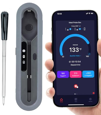 Meat Thermometer Digital with Bluetooth | Long Range, Wireless Smart Food Thermometer with Thin Probe for BBQ Grill Smoker Cooking Oven Rotisserie, iOS & Android App