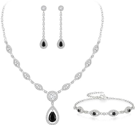 EVER FAITH Schmuck Set für Braut klar Teardrop kubischer Zirkonia April Birthstone Halskette Armband Ohrringe für Damen