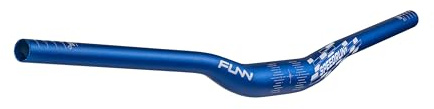 Funn Speedrun Junior MTB Lenker, Klemme 31.8mm, Lenkerende 19mm (Blau) | dreifach konifiziert AL6061, Rise 20mm, Breite 680mm, kürzbar, 4 Adapterringe 22,2mm
