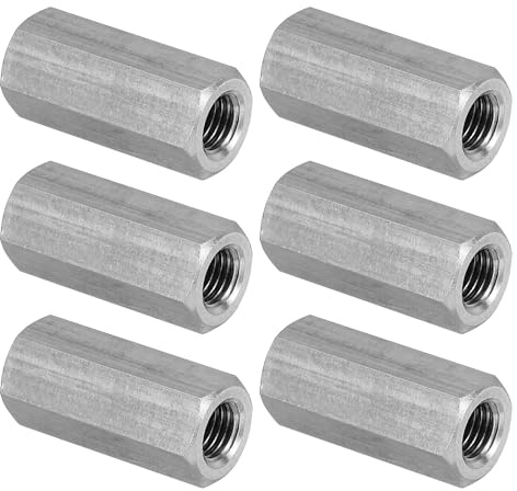 PATIKIL Ecrou Long M8 x 1 de Pas Écrou Hexagonal en Acier Inoxydable 304, 6Pcs 30mm/ 1.2 Longueur Raccords de Tige Filetés Avec Écrou de Serrage, Ton Argent