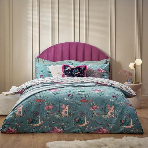 furn. Athena Mythological Duvet Cover Set - Abstract Greek Mythology Bedding Design (Mineral Blue - King UK Standard)