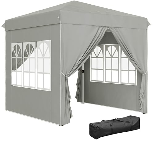 Outsunny Pavillon 2,5x2,5m, Protection UV 50+ - Tente de Réception Pliable et Imperméable avec 4 Parties Latérales, Stable et Résistant à l'Hiver pour Camping et Jardin avec Sac