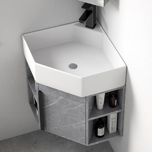 Lavandini Ad Angolo Per Bagno,Lavandino Bagno Sospeso,Lavabo In Ceramica,Lavabo Ad Angolo Su Piedistallo,Lavandino Bagno Piccolo,Lavandino Piccolo,Design Salvaspazio(Gray)