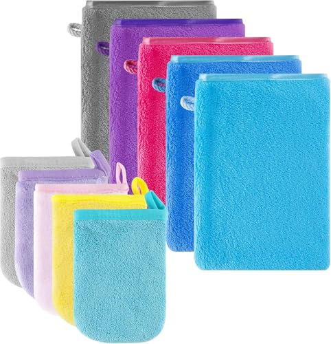 Leikedun Pack of 10 Microfibre Wash Mitts Flannel Soft Face Glove Wash Mitt Terry Cloth Reusable Makeup Remover European Style Cotton Plain Plain