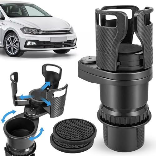 GZhaimai Becherhalter Auto mit Verstellbarem Boden, 2-in-1 Auto Getränkehalter mit 2 STK Wabenuntersetzer und Anti-Rutsch-Silikonstreifen für Getränke, Becher, Flaschen, Popcorn, Instantnudel
