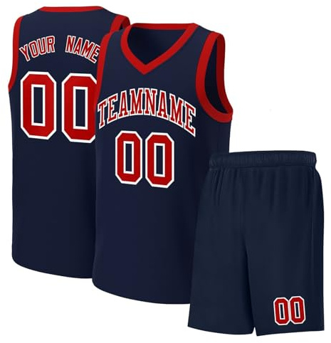 Personalisierte Basketball Trikot 2 Teiliges Set mit Jersey Shirt und Shorts für Herren/Damen/Jungen/Kinder Outdoor Zubehör Kurze Hose Mädchen 158 Geschenke Sporthose Kinder