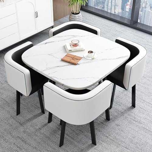 MESCXTY Kleines Konferenztisch-Set, Bürotisch- und Stuhl-Set, quadratischer 4-Personen-Tisch mit Lederstühlen, Schwarz