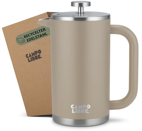 Campo Libre.® Giorgio. French Press I Kaffeebereiter aus doppelwandigem Edelstahl 1l I plastikfreie Kaffeepresse mit Thermofunktion inkl. Ersatzfilter I Kaffeezubereiter aus 100% recyceltem Edelstahl