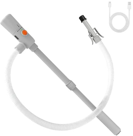 Pompa di Trasferimento Carburante & Pompa Travaso Benzina/Gasolio – Doppia Alimentazione USB-C/AA, Portata 2,8 GPM, Arresto Automatico, Tubo Principale 51 Pollici + Pompa di Inserimento Telescopico​