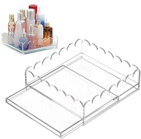 Bandeja Transparente de Acrílico - Bandeja Expositora para Obras de Arte con Cajón | Organizador de Escritorio para Artesanías Fotos Joyería Tocador Baño Dormitorio